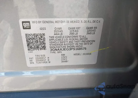 2023 Chevrolet Equinox Fwd 2Fl from USA, damaged, VIN 3GNAXJEG3PS168575